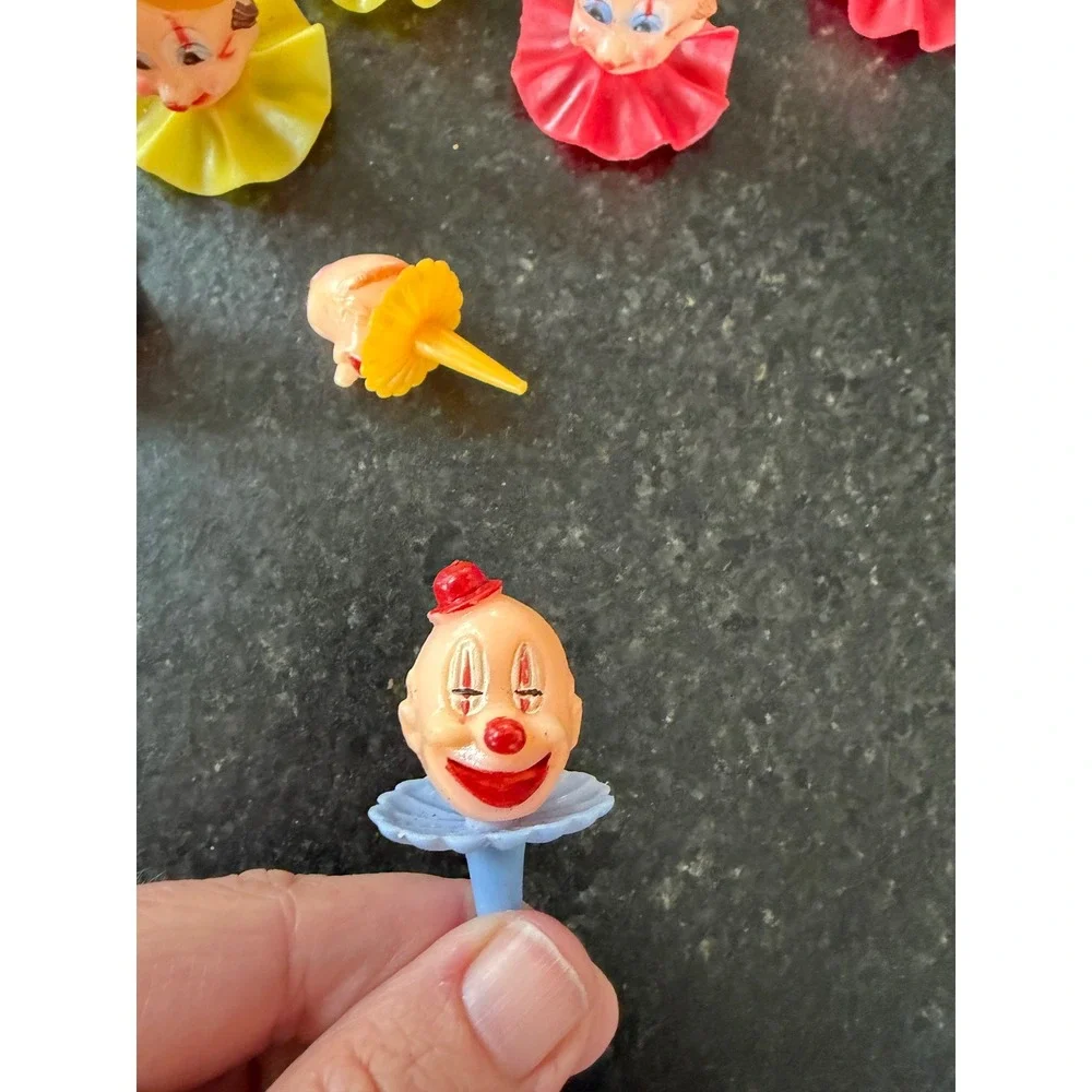 Vintage Wilton Clown Cake Toppers Picks Lot Plastic Mid Century Hong Kong 11pc
